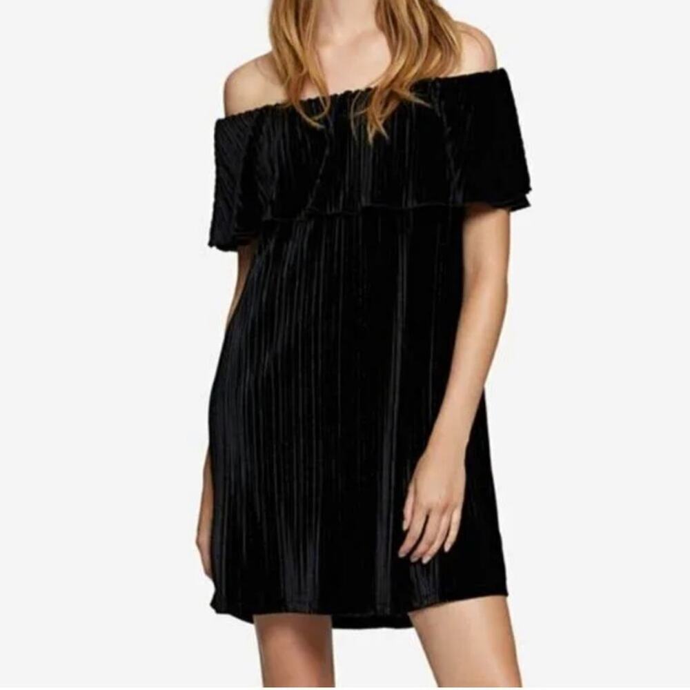 Anthropologie Sanctuary Zodiac Velvet Off Shoulder Mini Dress Black XS